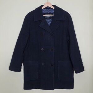 London Fog Coat Women 8R M Black Wool Blend Pockets Buttons Quilt Lined Preppy